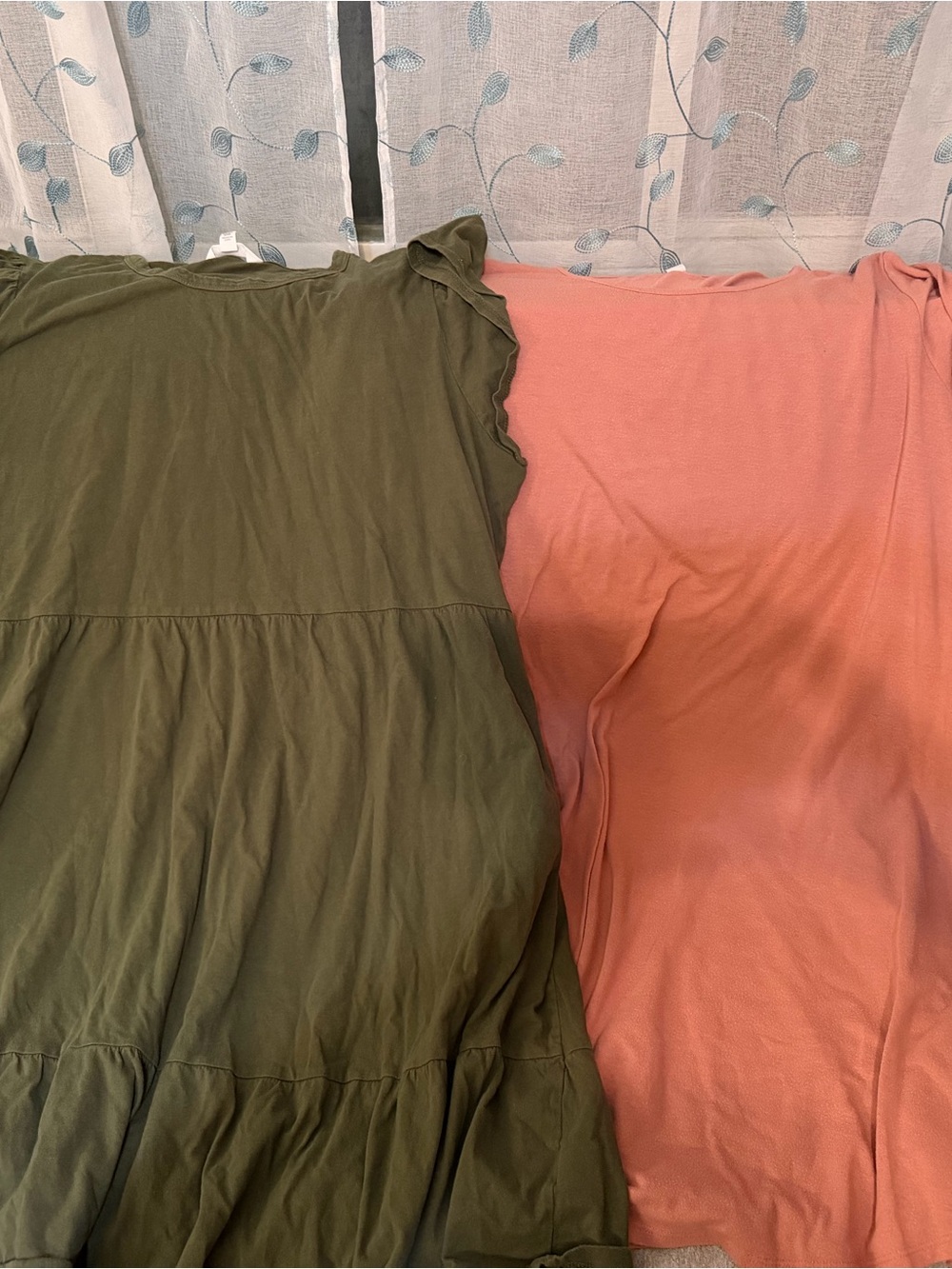 Women’s Olive Green and coral tee shirt dresses